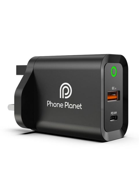 Phone Planet 3.0 Ultra Fast Wall Charger 30W to Fast Charge Smart Devices Black