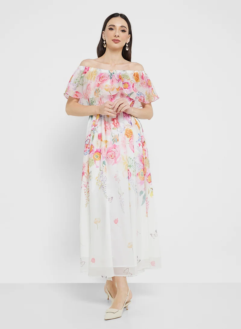 ELLA Off Shoulder Floral Print Dress