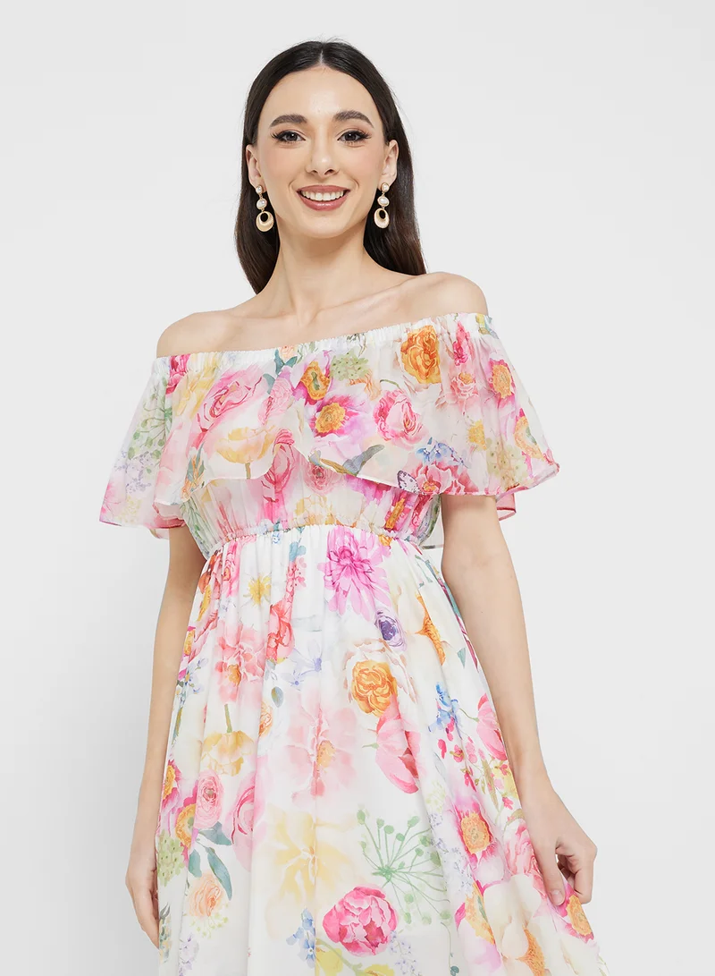 ELLA Off Shoulder Floral Print Dress