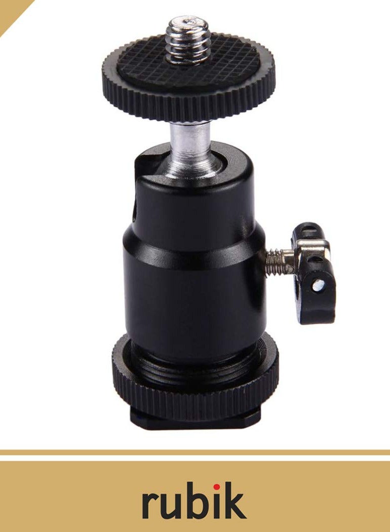 Rubik 2 Pack Aluminum Alloy 360 Degree Rotating Swivel Mini Ball Head with 1/4" Hot Shoe Mount Adapter for DSLR Camera Like Canon, Nikon, Sony/Camcorder, HTC Vive, Light Stand, Gopro  - Image 1