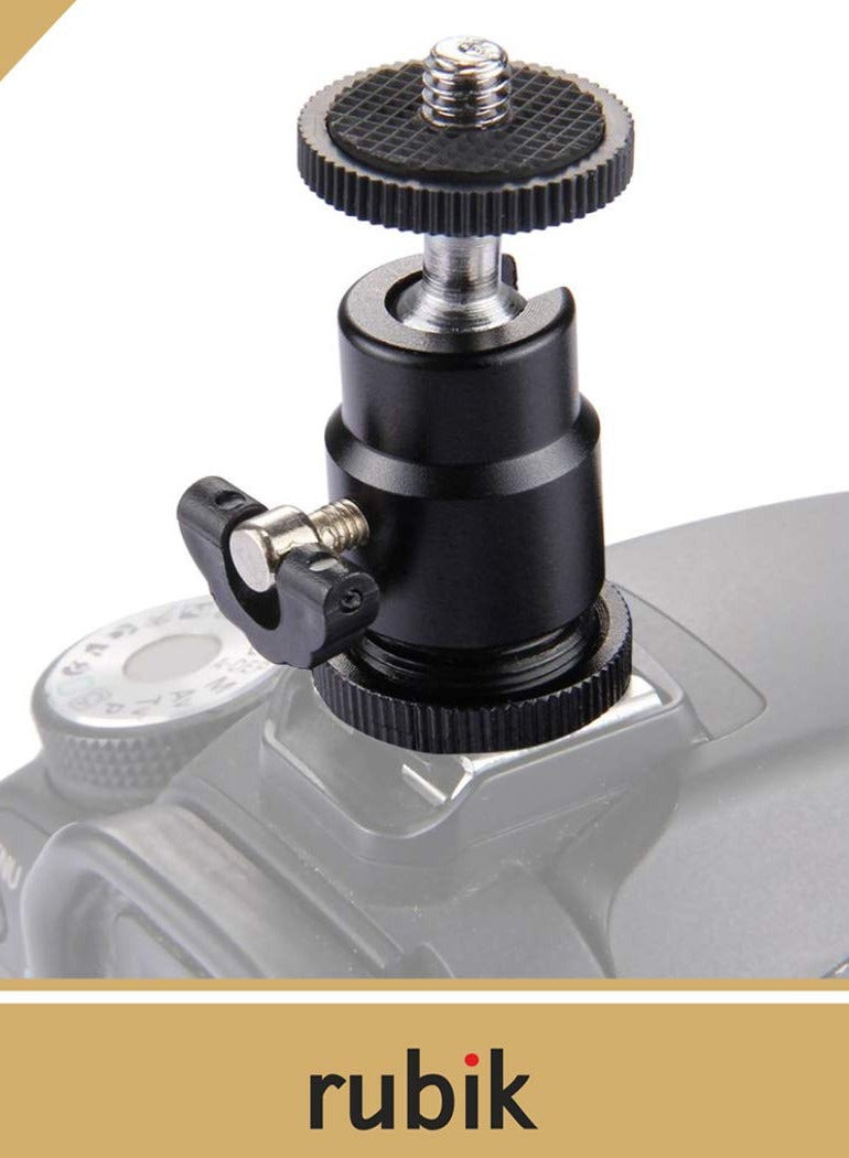 Rubik 2 Pack Aluminum Alloy 360 Degree Rotating Swivel Mini Ball Head with 1/4" Hot Shoe Mount Adapter for DSLR Camera Like Canon, Nikon, Sony/Camcorder, HTC Vive, Light Stand, Gopro  - Image 3