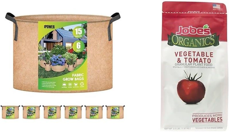 iPower 15 Gallon 6Pack Plant Grow Bags Bundle with Jobes 4 lbs Organic Vegetable  Tomato Fertilizer Granules - Image 1