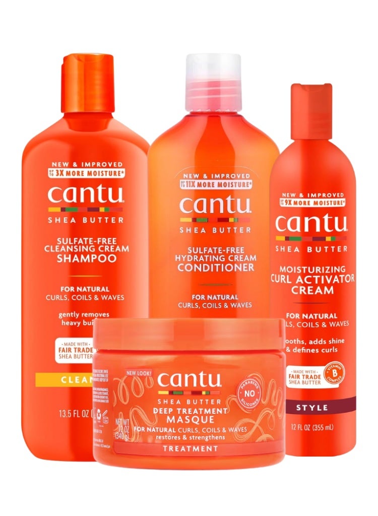 Cantu Shea Butter Sulfate-Free Shampoo, Conditioner, Deep Masque & Curl Activator Set – Complete Moisture Care for Natural Hair - Image 1