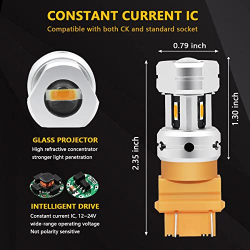 PHINLION 3157 3457 Amber LED Turn Signal Light Bulbs Super Bright Long Life 3156 3057 4157NA LED Bulb for Directional Turn Signal Blinker and Parking Lights, Amber Yellow - Image 3