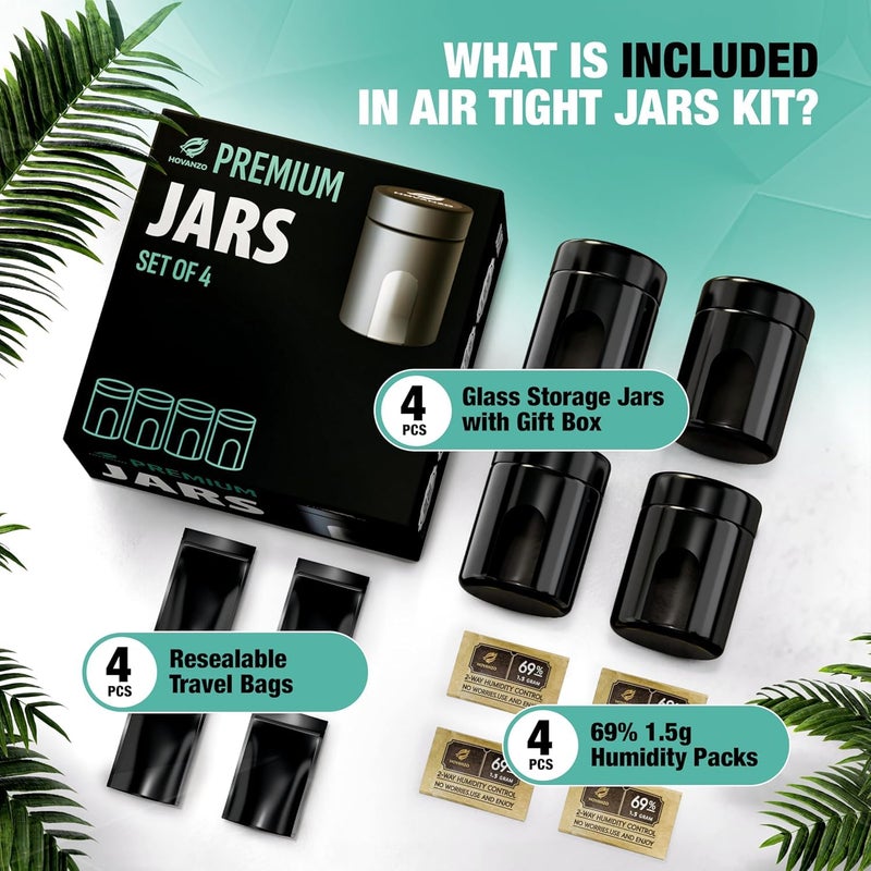 HOVANZO Premium Airtight Glass Storage Jars 180/120ml with 69% Humidity Control 4 Packs - UV Air Tight Jars with Child-Resistant Lid - Airtight Jar Container, Air Tight Storage,Storage Jars for Herb/Spice - Image 4