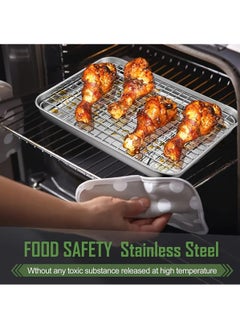 Hihonor Stainless Steel Baking Sheet And Drain Tray, Barbecue Grilling Tray With Cooling Rack, Oil Drain And Vegetable Preparation Tray, Small Baking Tray With Rack Set, Rust Proof, 26*20*2.5cm  - Image 1