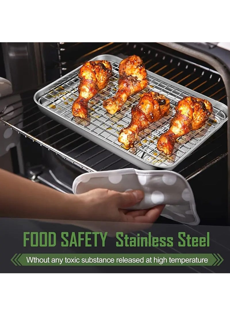 Hihonor Stainless Steel Baking Sheet And Drain Tray, Barbecue Grilling Tray With Cooling Rack, Oil Drain And Vegetable Preparation Tray, Small Baking Tray With Rack Set, Rust Proof, 26*20*2.5cm  - Image 1