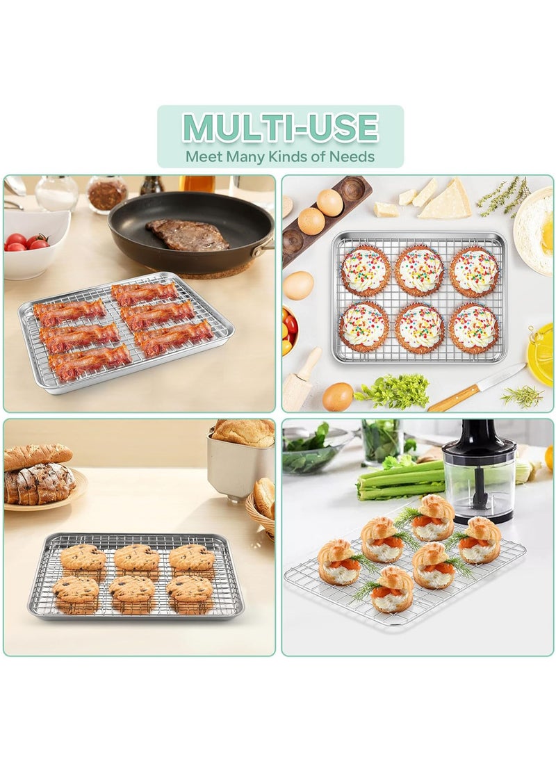 Hihonor Stainless Steel Baking Sheet And Drain Tray, Barbecue Grilling Tray With Cooling Rack, Oil Drain And Vegetable Preparation Tray, Small Baking Tray With Rack Set, Rust Proof, 26*20*2.5cm  - Image 4