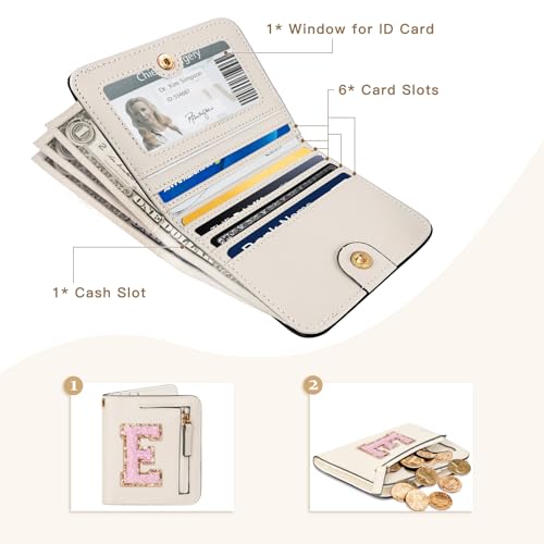 COSHAYSOO Teen Girl Gifts Trendy Stuff Initial Wallet RFID Bifold Tween Girls Christmas Stocking Stuffer Presents for Her Personalized Preppy Things Chenille Letter E Cream - Image 4