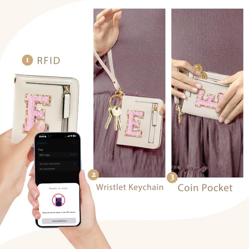 COSHAYSOO Teen Girl Gifts Trendy Stuff Initial Wallet RFID Bifold Tween Girls Christmas Stocking Stuffer Presents for Her Personalized Preppy Things Chenille Letter E Cream - Image 2