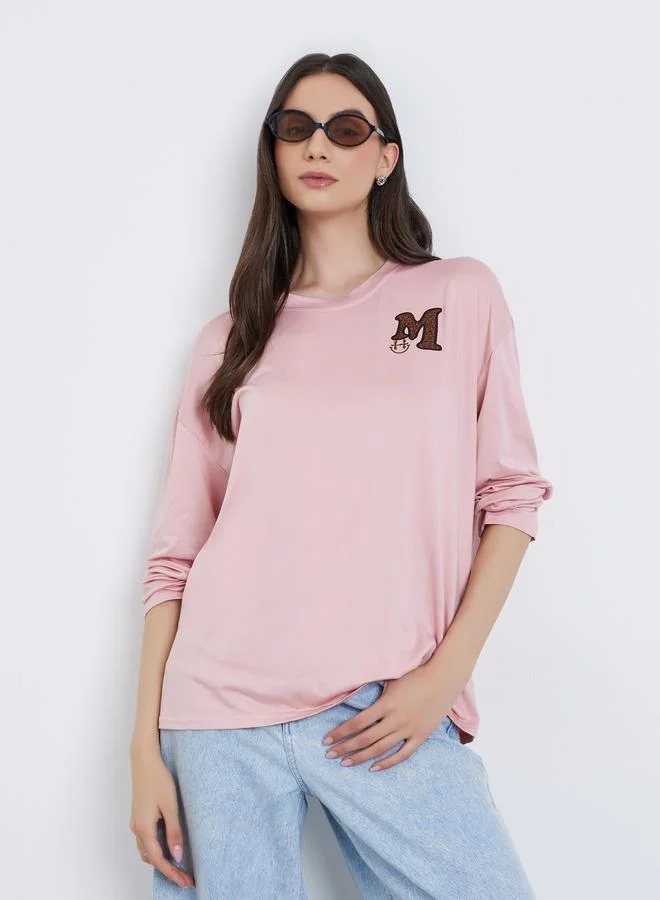 Take Two Take Two Pink Embroidered Long Sleeve T-Shirt