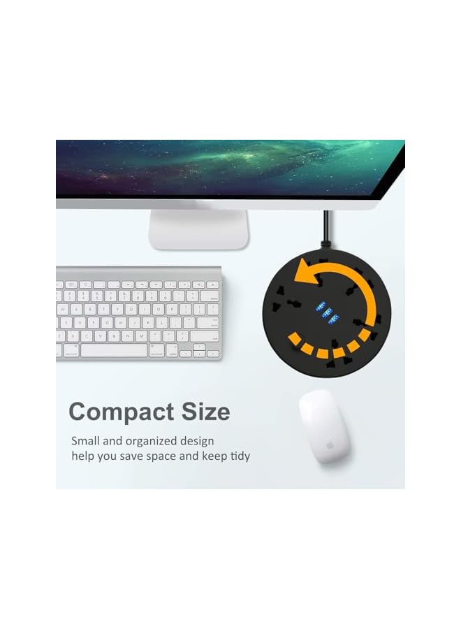 promass Retractable Extension Cord Power Strip - 5-Outlet Power Strip with 3 USB Ports 6.5ft Charging Station Overload Protection for Home Office Dorm Room Essentials(Black) - Image 2