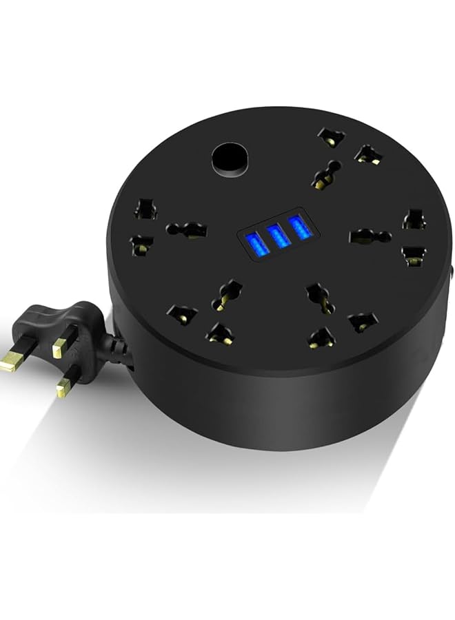 promass Retractable Extension Cord Power Strip - 5-Outlet Power Strip with 3 USB Ports 6.5ft Charging Station Overload Protection for Home Office Dorm Room Essentials(Black) - Image 1