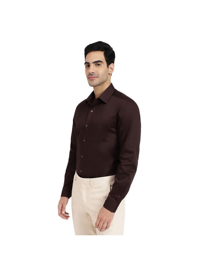 Arrow - Arrow Men's Brown Solid - Cutaway Collar Full Sleeves Formal Shirt with Chest Pocket | Cotton Fabric | Slim Fit - Image 1