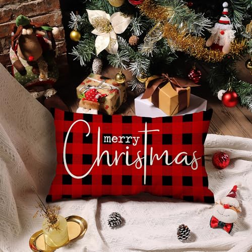 Allorry Christmas Pillow Covers Merry Christmas Throw Pillow Decorative Christmas Red and Black Cotton Cloth Linen Cloth Pillow Cover Sofa Cover Decorative Rectangle Length 12X20 - Image 2
