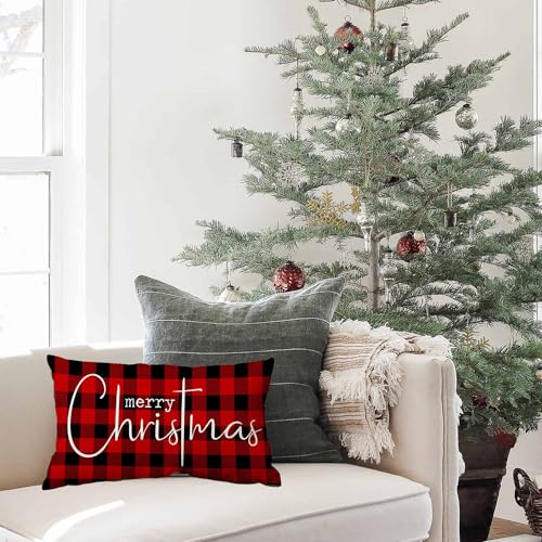 Allorry Christmas Pillow Covers Merry Christmas Throw Pillow Decorative Christmas Red and Black Cotton Cloth Linen Cloth Pillow Cover Sofa Cover Decorative Rectangle Length 12X20 - Image 5