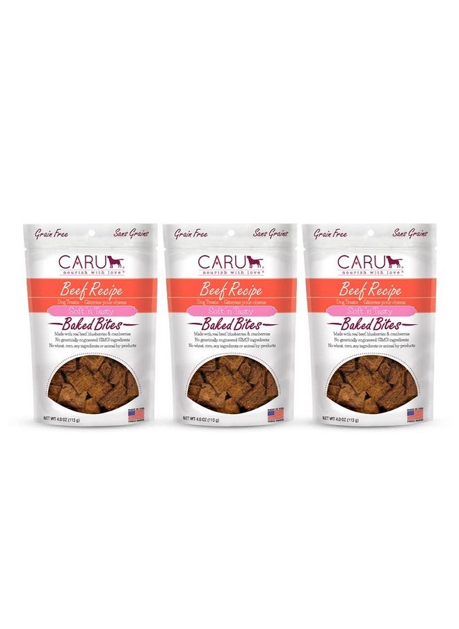 CARU - Soft N’ Tasty Baked Bites  Beef Bites Dog Treats  Flavorful Training Treats  4 Oz Bags  Pack Of 3 - Image 1