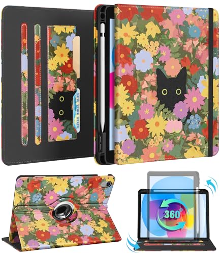 Kidcube for iPad 10th Generation Case 2022, for iPad (A16) Case 11th Generation 2025 - Women Girls Cute Rotating Stand Folio Cover with Pencil Holder & Card Slot Girly Kawaii Cat Flower Design Cases - Image 1
