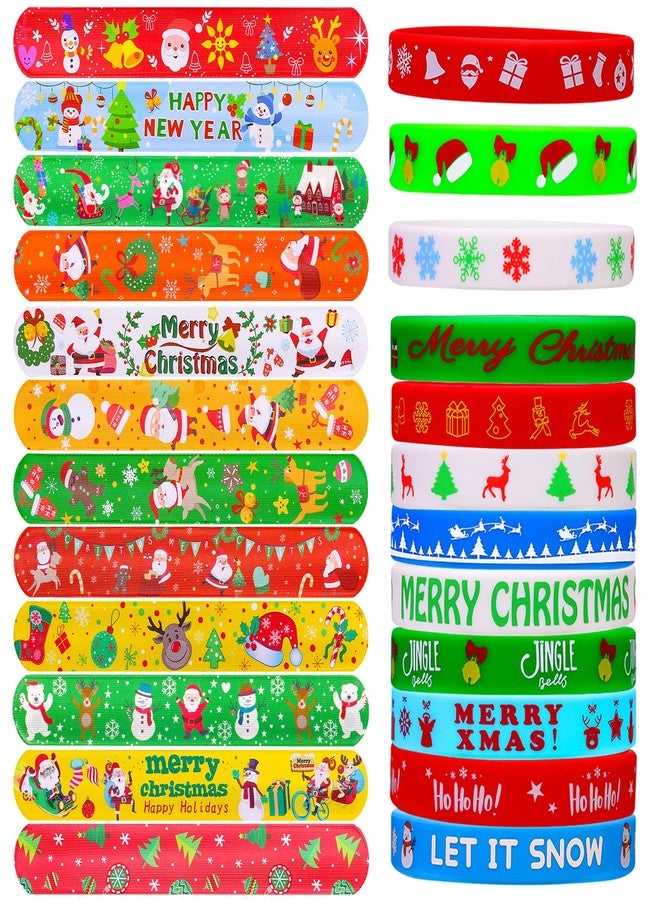 Garma 48Pcs Christmas Slap Bracelets and Silicone Bracelets for Kids, Xmas Bulk Slap Wristbands Rubber Bracelets Set for Christmas Birthday Party Favors Supplies New Year Stocking Stuffers Gifts - Image 1