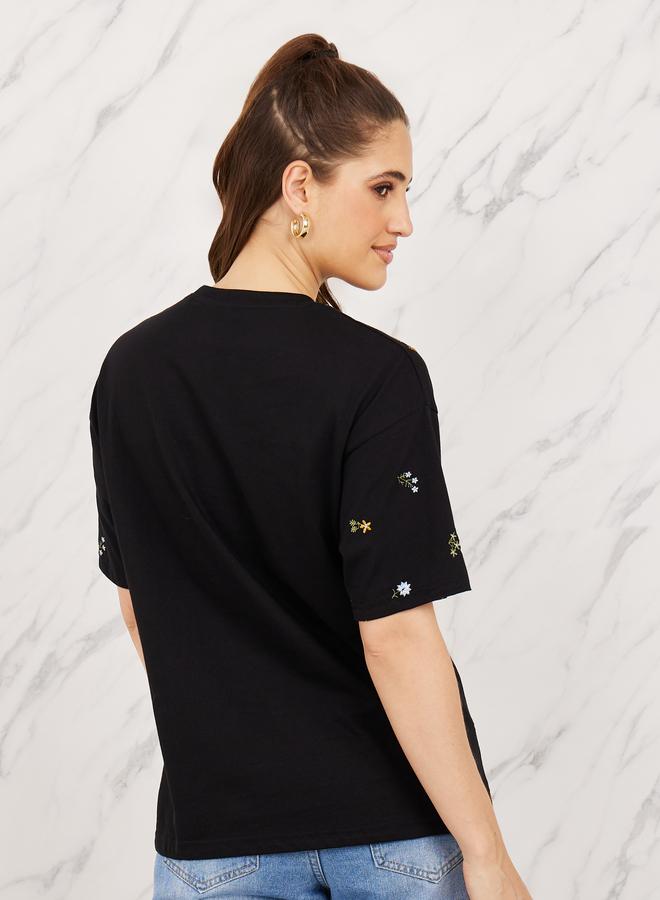 Styli Oversized All Over Floral Embroidered Front T-Shirt - Image 5