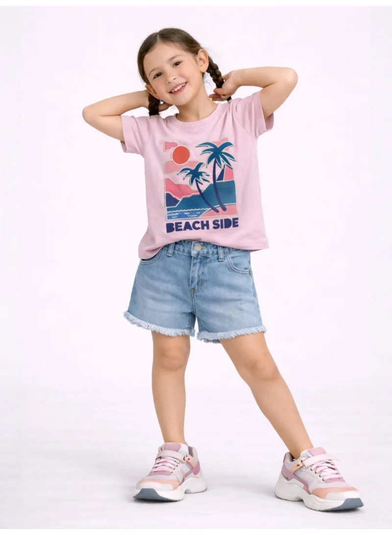 Victor And Jane  Girls Beach Side Embellished T-Shirt (Pink- Relaxed fit) for Women | Best Price UAE