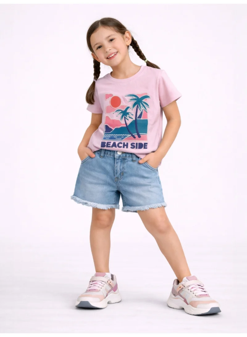 Victor And Jane  Girls Beach Side Embellished T-Shirt (Pink- Relaxed fit) for Women | Best Price UAE