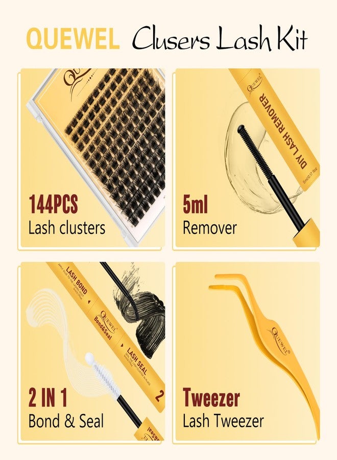 QUEWEL Lash Clusters Kit, Lashes Clusters Bond and Seal Waterproof, Eyelash Clusters Applicator Tool with Cluster Lashes Glue Remover for Natural Look DIY At Home(ZS-H01-kit) - Image 2