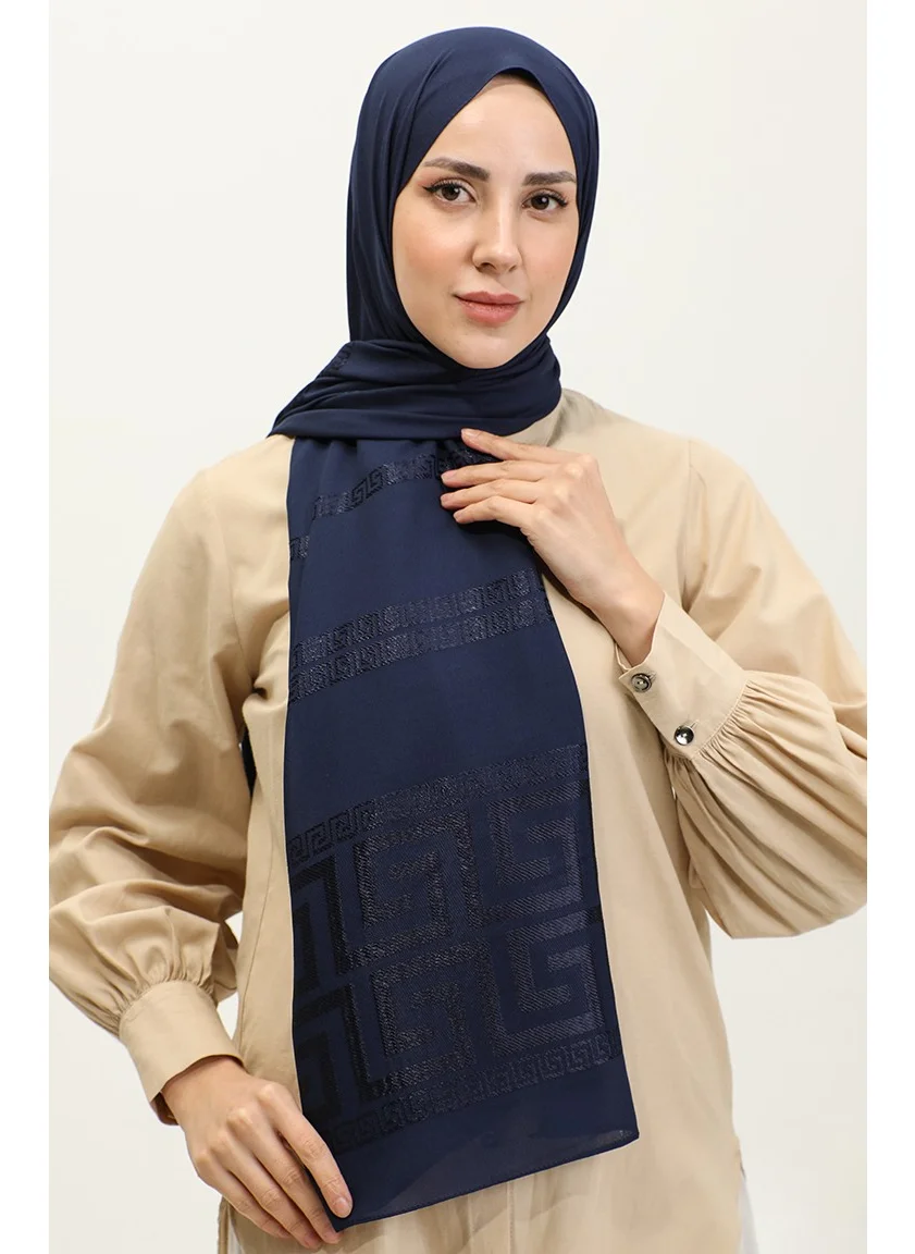 Sefa Merve Jacquard Chiffon Shawl 2070-05 Navy Blue