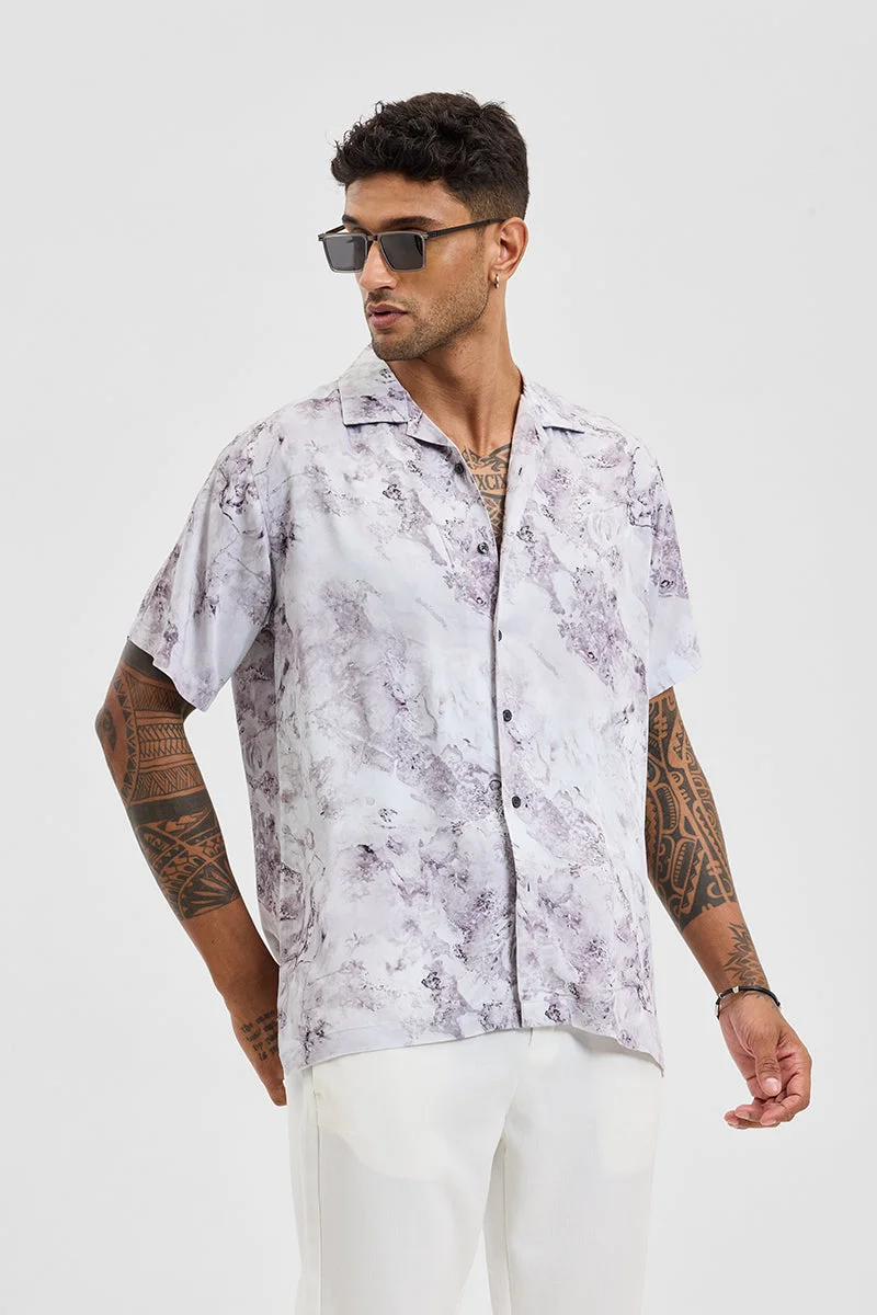 SNITCH Light Grey Abstract Half Sleeve Boxy Casual Shirt