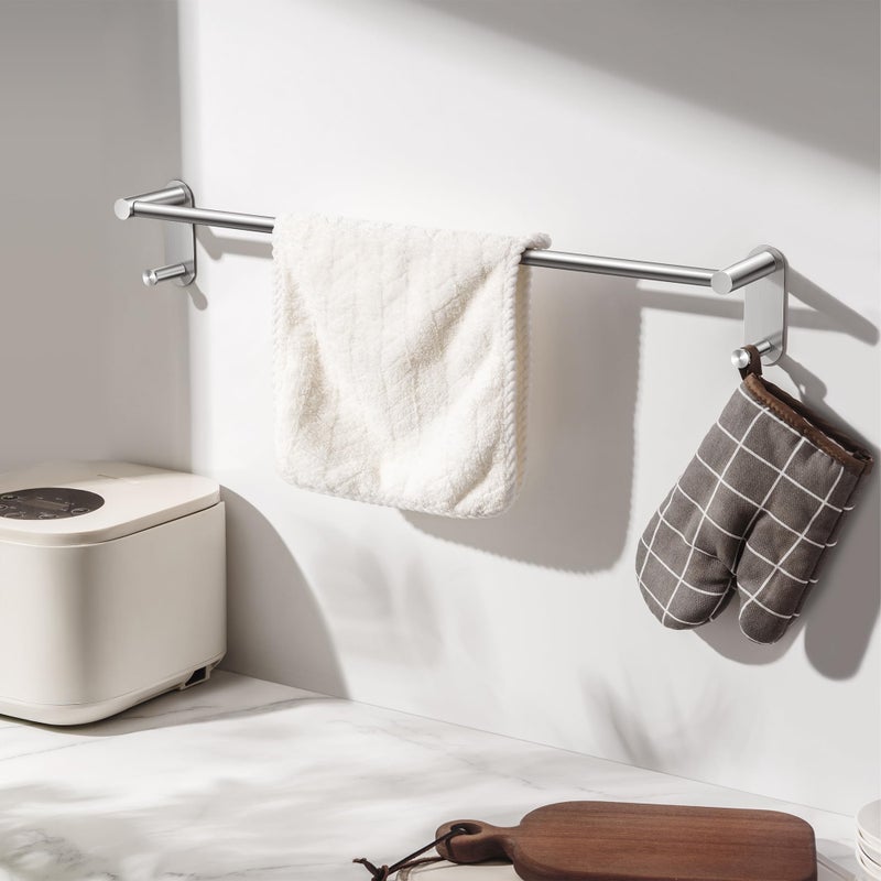 Josmimic 24 Inch Adhesive Towel Bar - Stainless Steel Stick on Towel Rack for Bathroom, No Drilling Towel Holder with 2 Hooks, Brushed Nickel - Image 4