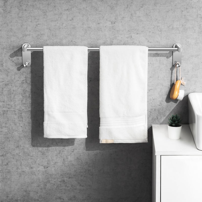 Josmimic 24 Inch Adhesive Towel Bar - Stainless Steel Stick on Towel Rack for Bathroom, No Drilling Towel Holder with 2 Hooks, Brushed Nickel - Image 3