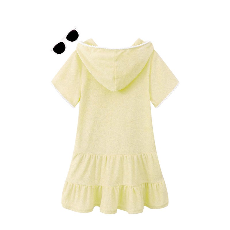 LUCKYGAL Toddler Girls Swim Cover Up Kids Swimsuit Coverup Lemon Yellow Terry Beach Pool Clothes,2t 3t - Image 3