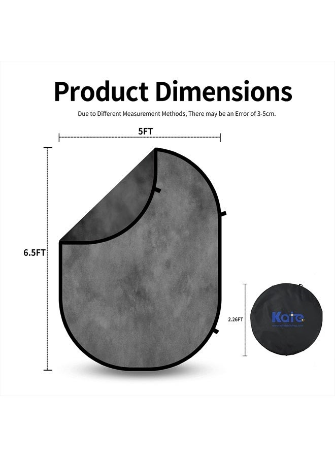 Kate خلفية قابلة للطي لالتقاط الصور، رمادي وأسود مطوي للتصوير الفوتوغرافي، للفيديو، للبث، 5x6.5 قدم - Image 2