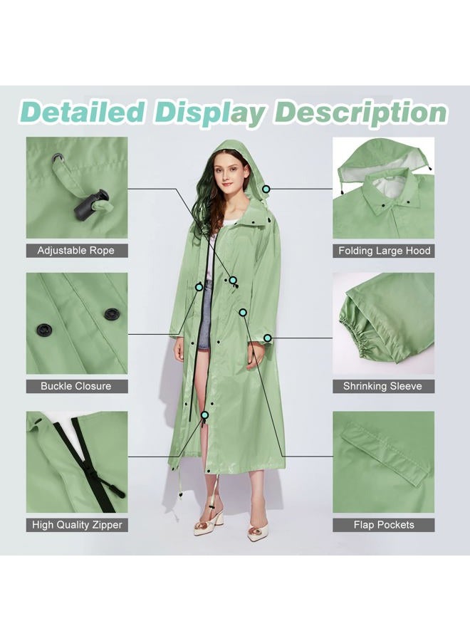 LAMA Womens Long Raincoats Rain Jacket Waterproof Packable Outdoor Hooded Windbreaker Lightweight Adjustable Waist for Outdoors, Green, Large-X-Large - Image 4