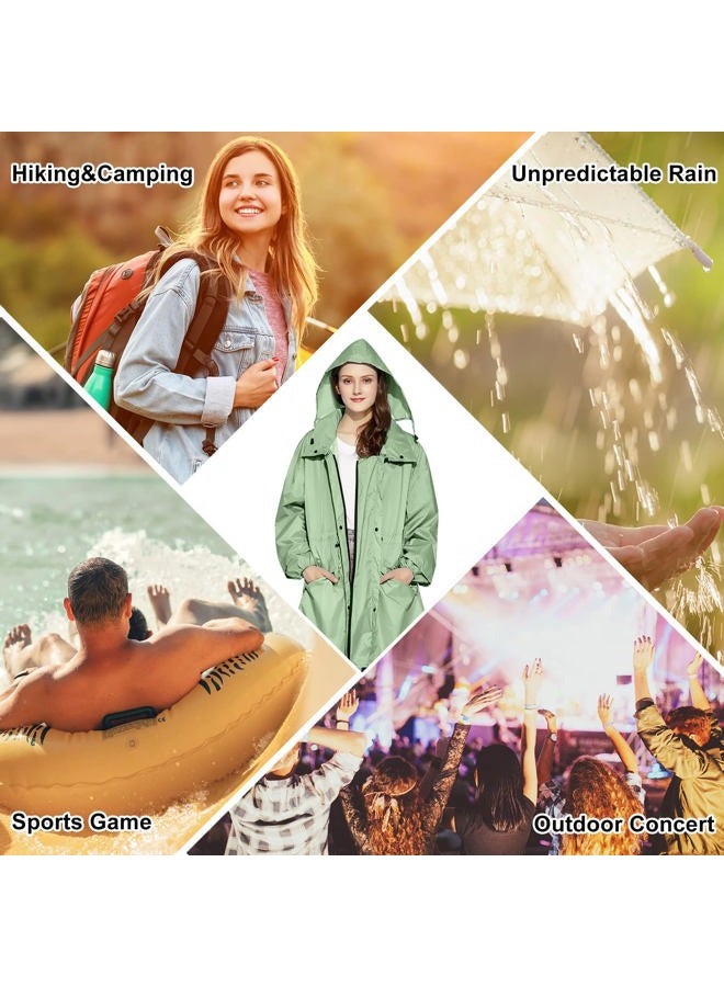 LAMA Womens Long Raincoats Rain Jacket Waterproof Packable Outdoor Hooded Windbreaker Lightweight Adjustable Waist for Outdoors, Green, Large-X-Large - Image 2