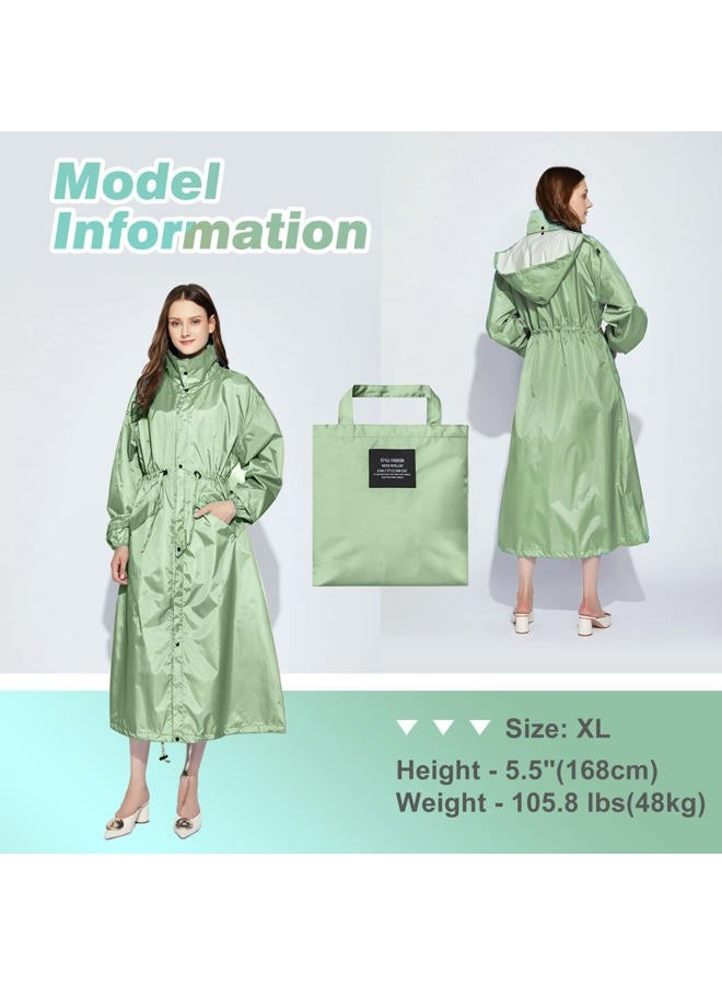 LAMA Womens Long Raincoats Rain Jacket Waterproof Packable Outdoor Hooded Windbreaker Lightweight Adjustable Waist for Outdoors, Green, Large-X-Large - Image 5