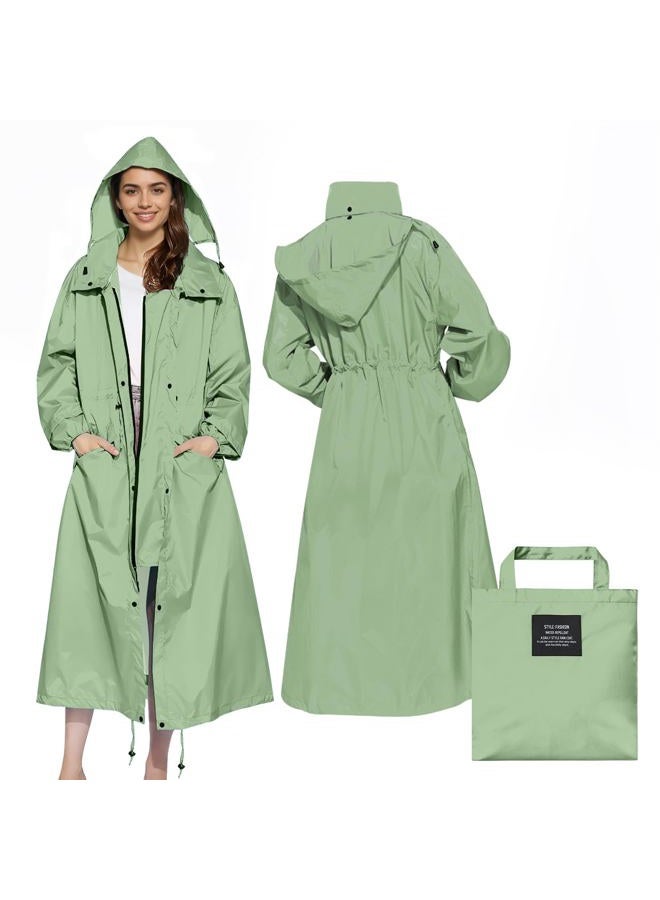 LAMA Womens Long Raincoats Rain Jacket Waterproof Packable Outdoor Hooded Windbreaker Lightweight Adjustable Waist for Outdoors, Green, Large-X-Large - Image 1