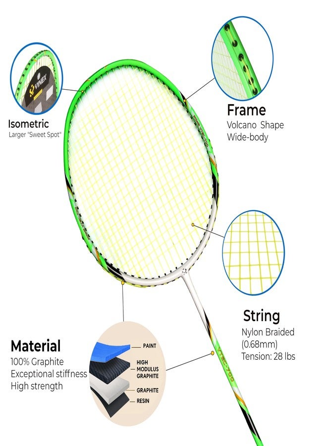 VINEX VTEC 700 Badminton Racquet (83 g) | 100% Graphite Lightweight Racquet with Wide-Body Volcano Frame & Medium Flex | Advanced Player Badminton Racket with Carry Bag (Pack of 1) - Image 3