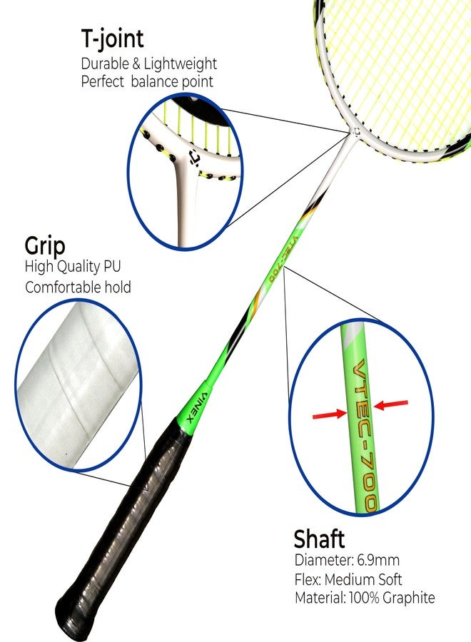 VINEX VTEC 700 Badminton Racquet (83 g) | 100% Graphite Lightweight Racquet with Wide-Body Volcano Frame & Medium Flex | Advanced Player Badminton Racket with Carry Bag (Pack of 1) - Image 2