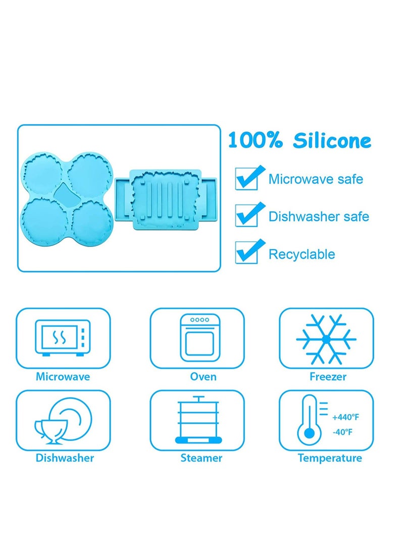 SYOSI 2 Pieces Coaster Resin Molds Set Coaster Stand Silicone Mold Cup Mat Epoxy Resin Casting Mold Cup Stand Holder Mold for DIY Crafts Home Decorations Coaster Making Tools Blue  - Image 5