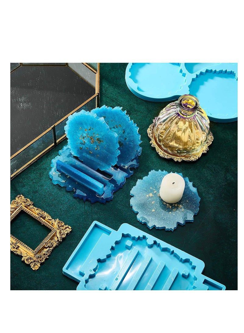 SYOSI 2 Pieces Coaster Resin Molds Set Coaster Stand Silicone Mold Cup Mat Epoxy Resin Casting Mold Cup Stand Holder Mold for DIY Crafts Home Decorations Coaster Making Tools Blue  - Image 4