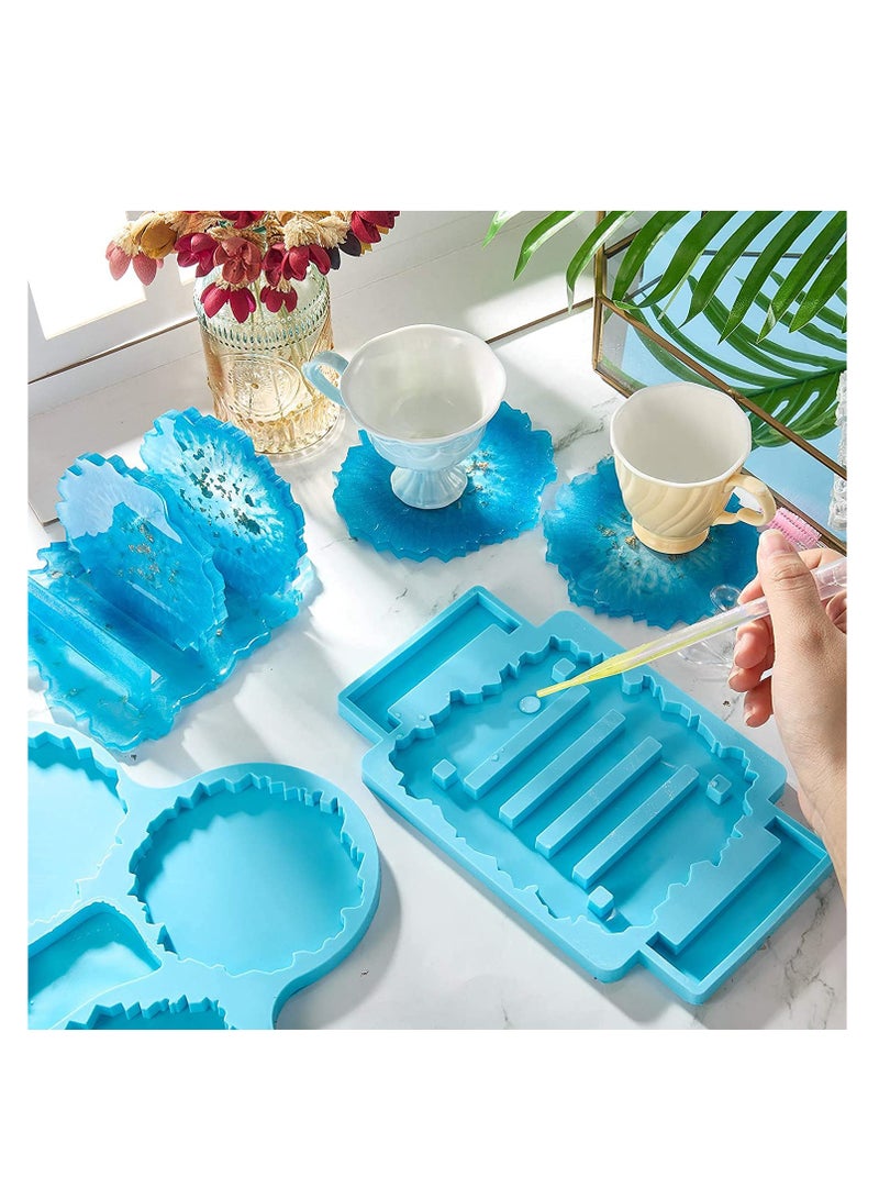 SYOSI 2 Pieces Coaster Resin Molds Set Coaster Stand Silicone Mold Cup Mat Epoxy Resin Casting Mold Cup Stand Holder Mold for DIY Crafts Home Decorations Coaster Making Tools Blue  - Image 2