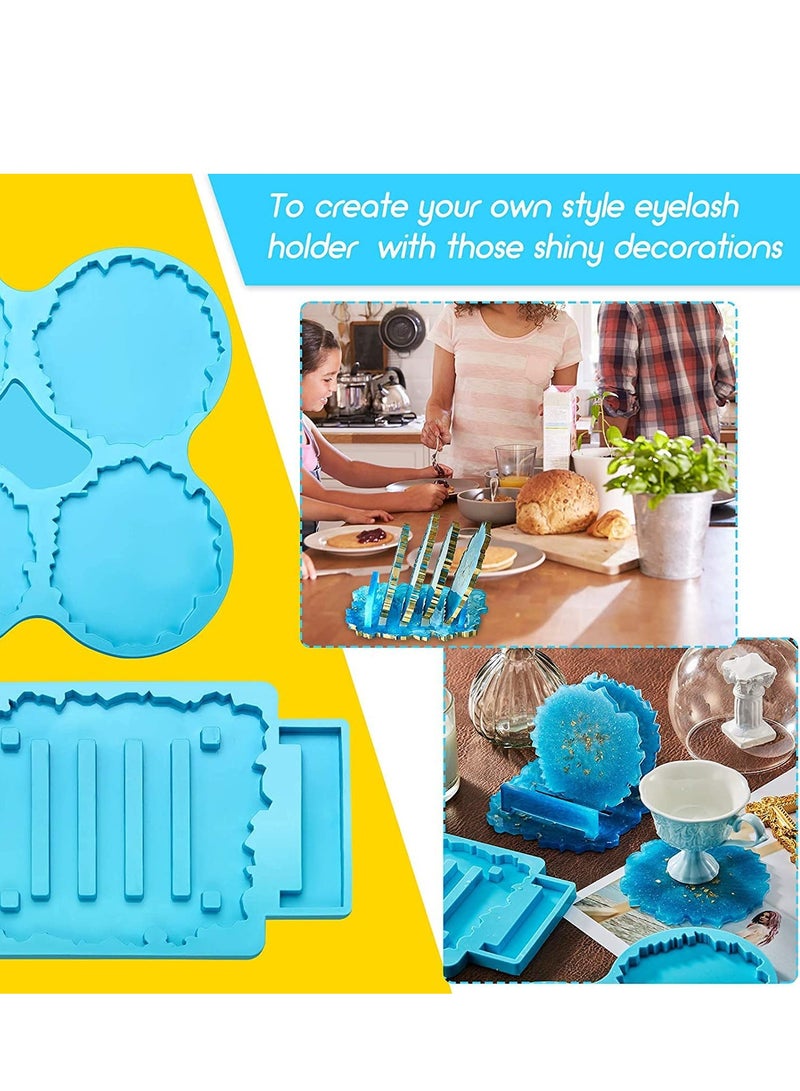 SYOSI 2 Pieces Coaster Resin Molds Set Coaster Stand Silicone Mold Cup Mat Epoxy Resin Casting Mold Cup Stand Holder Mold for DIY Crafts Home Decorations Coaster Making Tools Blue  - Image 3