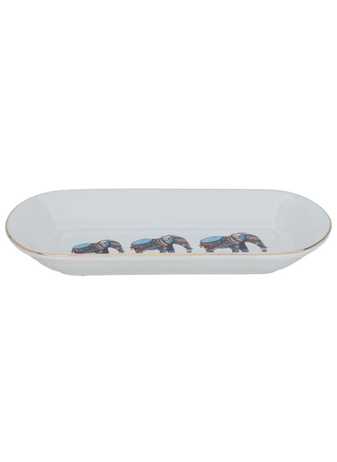 Alsaif Gallery - White oval serving plate with elephant pattern - Image 1