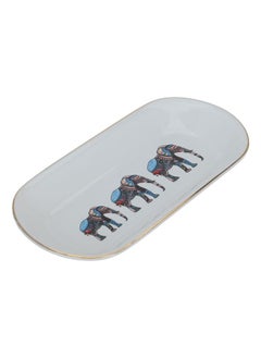 Alsaif Gallery White oval serving plate with elephant pattern  - Image 3