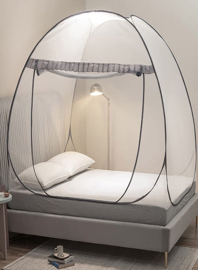 Mengersi خيمة مونسيرسي المضادة للبعوض القابلة للطي للسرير، مظلة سرير بشبكة سفلية، خيمة سرير بشبكة مضادة للبعوض، سرير، مناسبة للاستخدام الداخلي والخارجي، خيمة تخييم، شاشة حشرات (كاملة/ملكة، رمادي) - Image 3