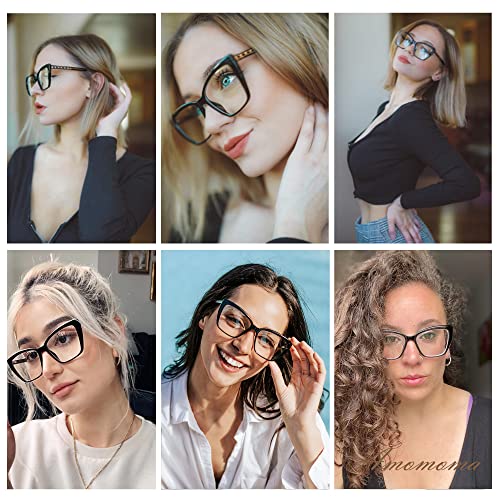 AMOMOMA Trendy TR90 Oversized Blue Light Reading Glasses Women,Stylish Square Cat Eye Glasses AM6031C1 with Black Frame 1.5 x - Image 2