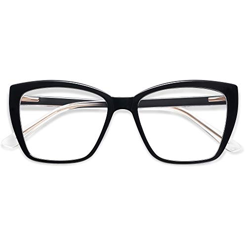 AMOMOMA Trendy TR90 Oversized Blue Light Reading Glasses Women,Stylish Square Cat Eye Glasses AM6031C1 with Black Frame 1.5 x - Image 1