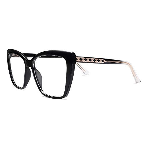 AMOMOMA Trendy TR90 Oversized Blue Light Reading Glasses Women,Stylish Square Cat Eye Glasses AM6031C1 with Black Frame 1.5 x - Image 3