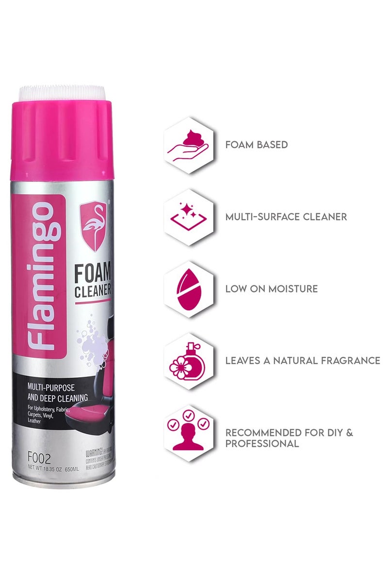 Flamingo Multi Purpose Foam Cleaner 650ml for Car Interior Upholstery Fabric Leather Vinyl Carpet and Household Cleaning F002 - Image 4